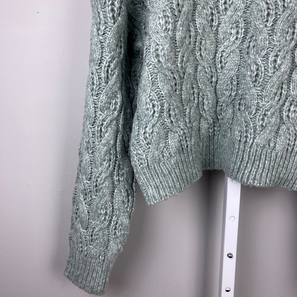 And Now This Cropped Sweater Womens Medium Green Cable Knit Pullover - Picture 3 of 5